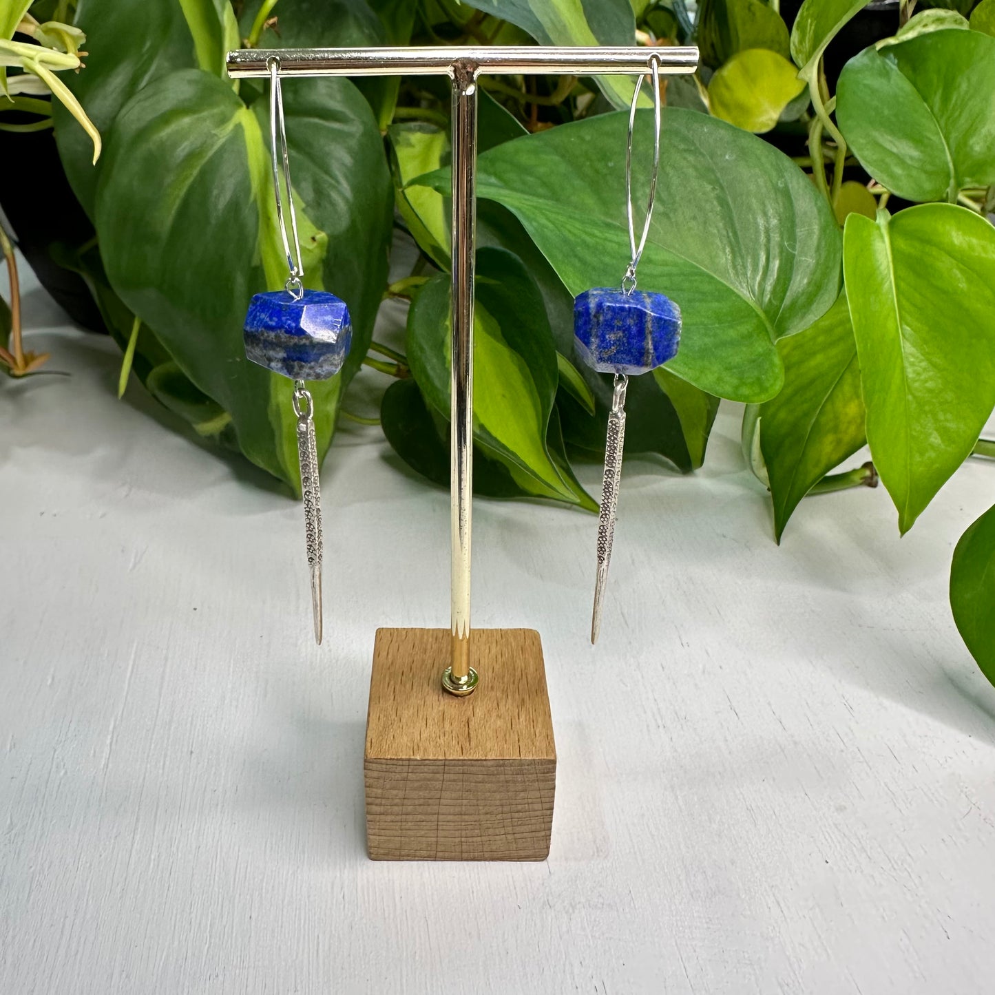 Sterling Silver Dagger Earrings - Lapis