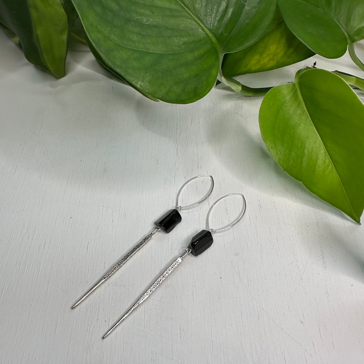Sterling Silver Dagger Earrings - Black Tourmaline