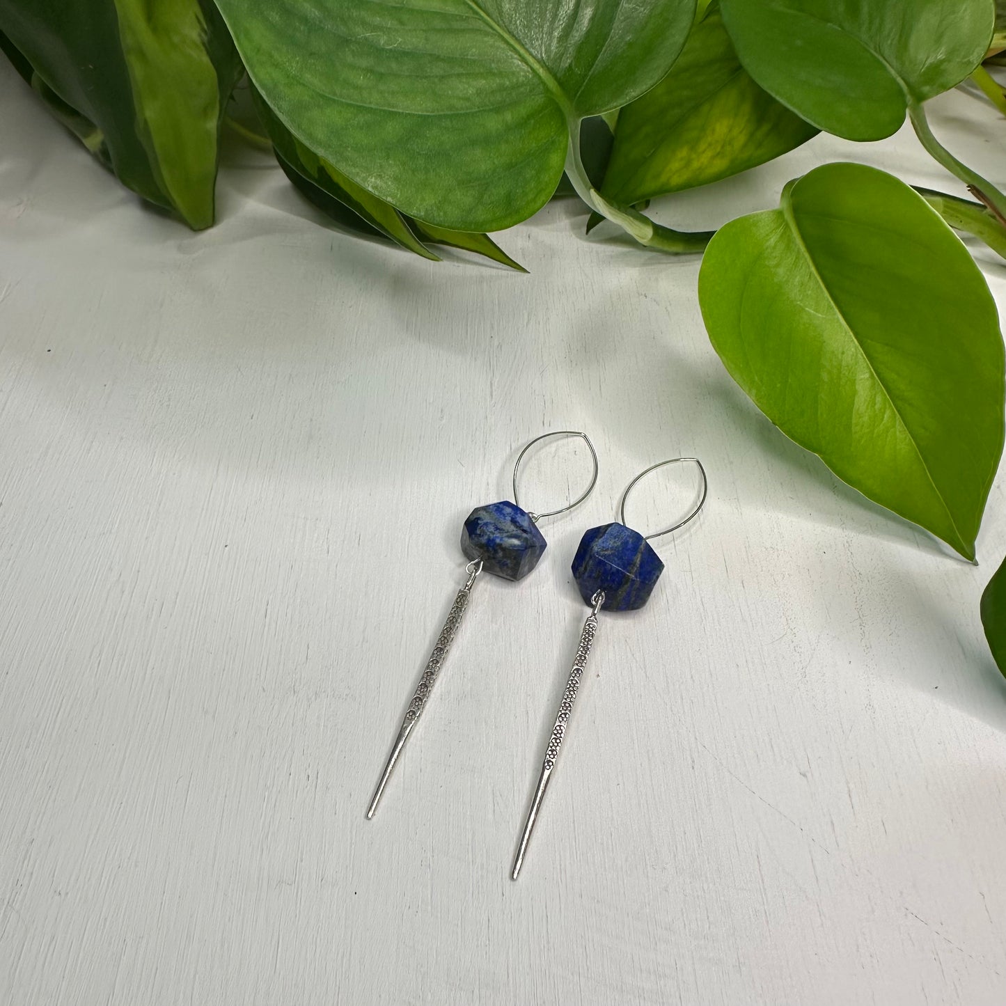 Sterling Silver Dagger Earrings - Lapis