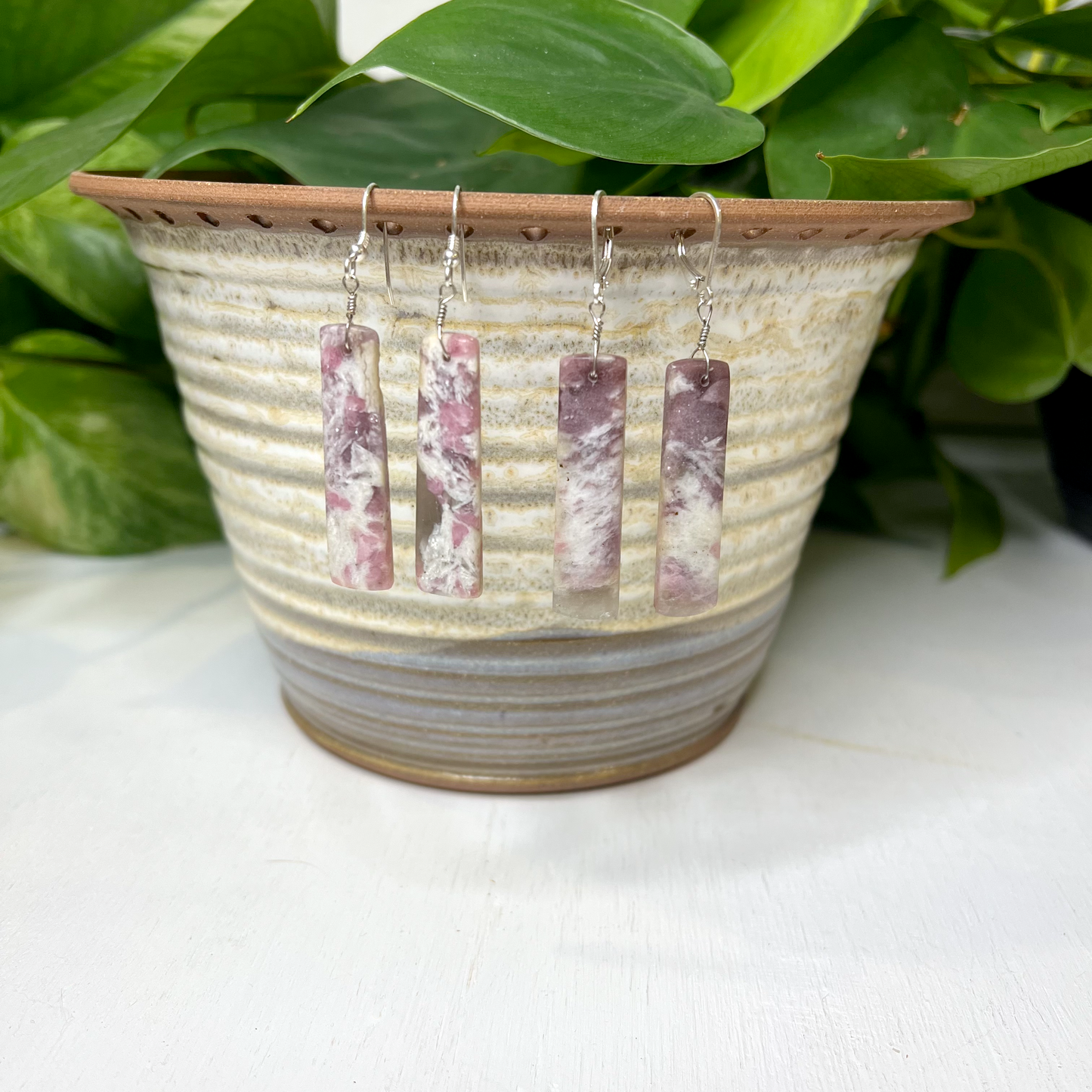 Pink Tourmaline in Lepidolite Earrings