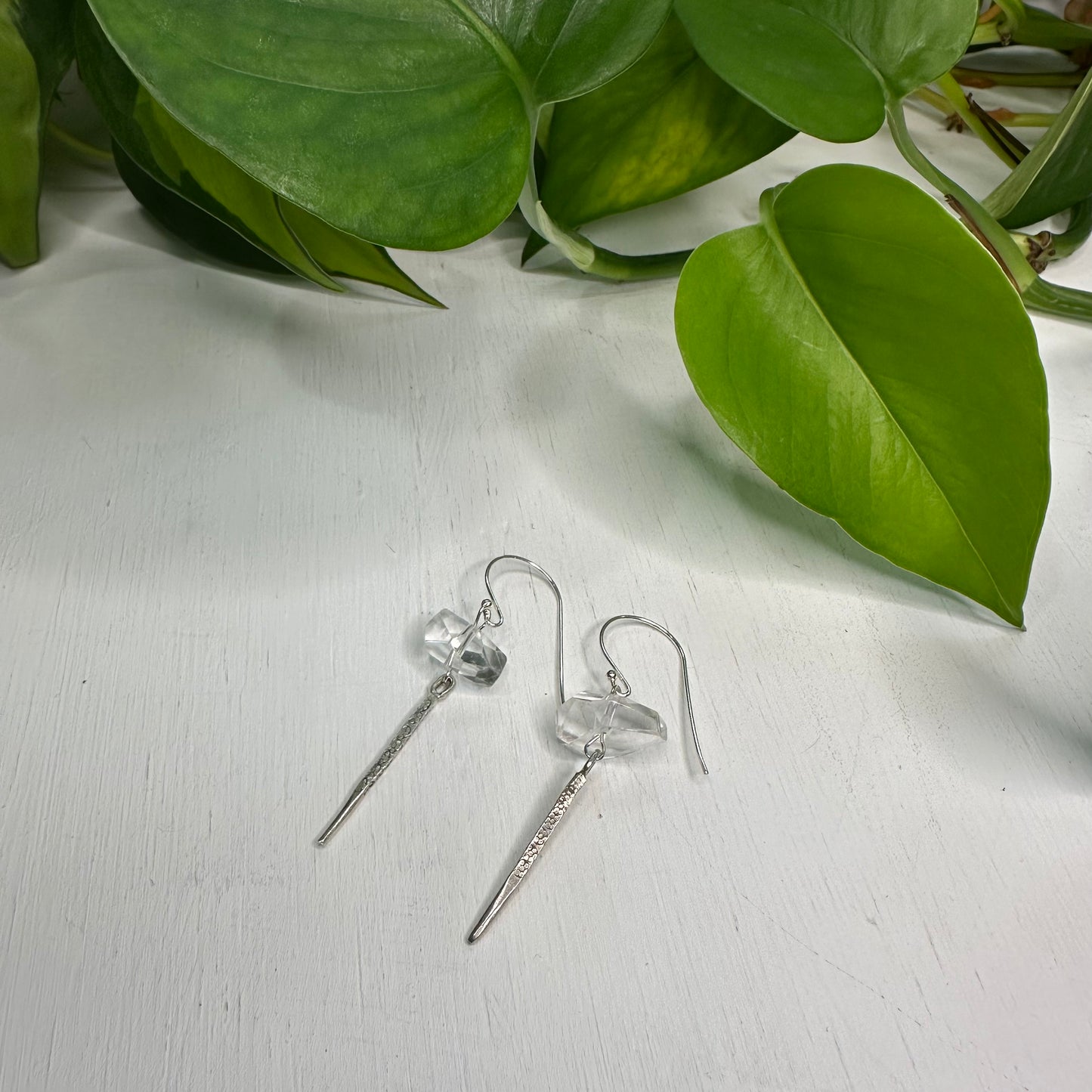 Sterling Silver Dagger Earrings - Clear Quartz