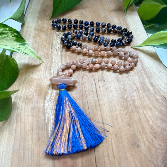 Orange Sodalite and Peach Moonstone Mala