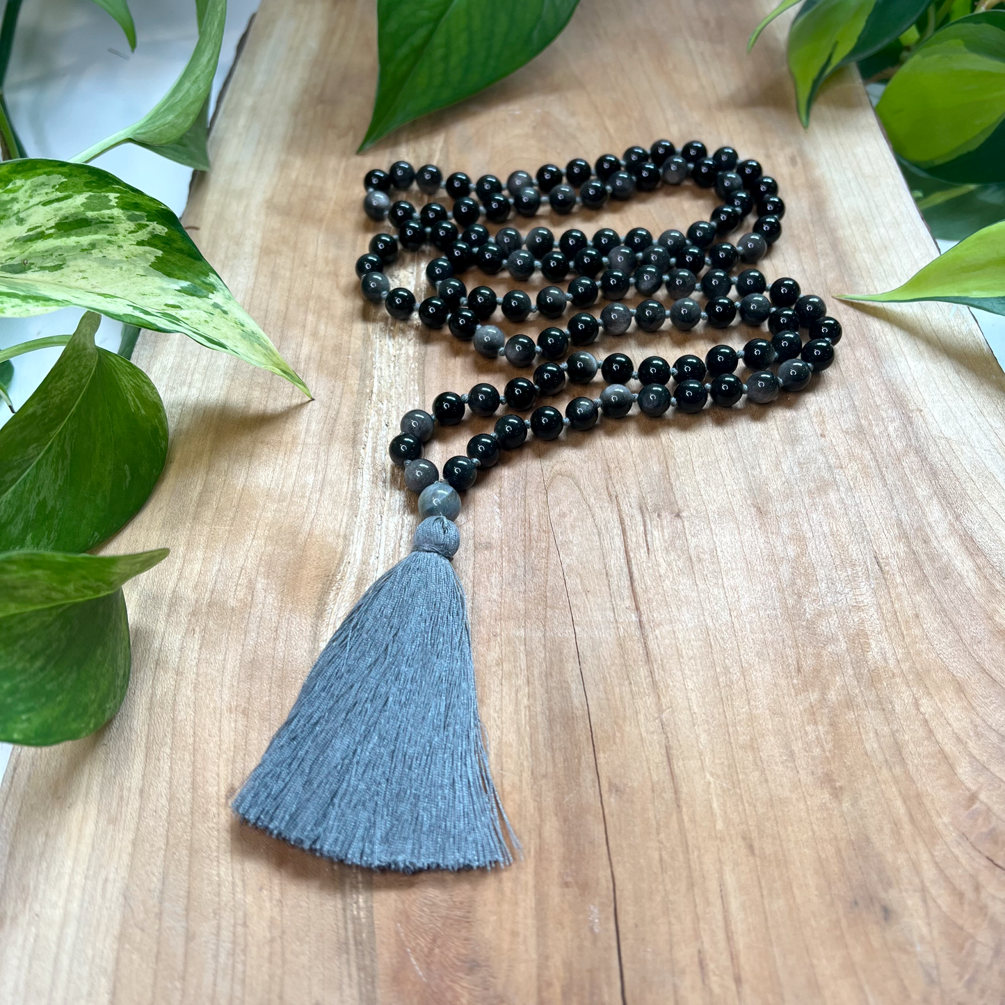 Silver Obsidian Mala